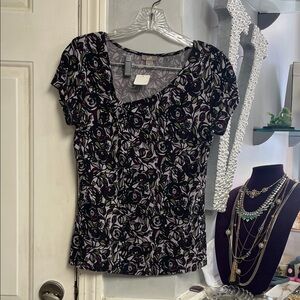 J. Jill Black and Purple Floral Short Sleeve Top